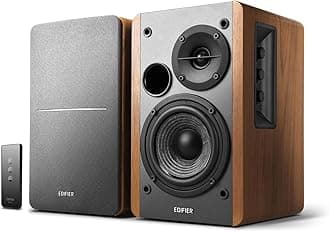 R1280T Powered Bookshelf Speakers - 2.0 Active Near Field Studio Monitor Speaker - Wooden Enclosure - 42 Watts RMS Power