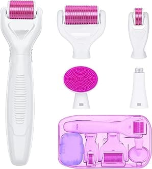 YaFex Derma Roller for Face and Body - 6 in 1 Titanium Microneedling Roller Kit Micro Needle Roller, 300 and 720 Needles 0.25mm,1200 Needles 0.3mm with 5 Replaceable Heads