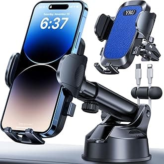 YRU [2025 Upgrade Extreme Strong Suction] Car Phone Holder Mount,[Bumpy Road Stable] Dashboard Cell Phone Holder for Car Vent Windshield Phone Stand for iPhone 16 15 14 13 Pro Max Samsung Truck, Blue