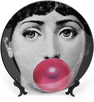 Lina Cavalieri Plate, Fornase Decorative Plate Face Makeup Plate Wall Hanging Decoration,Including Bracket and Special Spring Hook,style-12,6inch