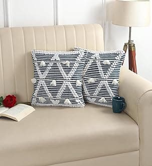 Furnistitchs Premium Decorative Throw Cushion Pillow Cover Boho Home Decor - Living Room Bedroom Couch Sofa Cushion Covers 16 inch x 16 inch (White & Blue Cross, 2)