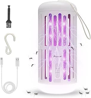 ASPECTEK Hangable Bug Zapper with Music Bluetooth Speaker – Rechargeable LED Mosquito Zapper and Ambient Light, Cordless Insect Device for Indoor/Outdoor Use, Patio, Camping, Garden – 3-in-1 Design,