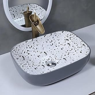 Premium Designer Ceramic Table Top Wash Basin – Slim Rim Vessel Sink for Bathroom & Living Room (18 x 13 x 5.5 Inch, Grey & Textured White)