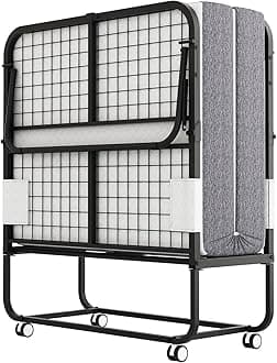 Folding Bed with Mattress for Adults, Large Size 75" x46'' Roll Away Foldable Portable Fold up Bed for Guest, No Sagging Frame