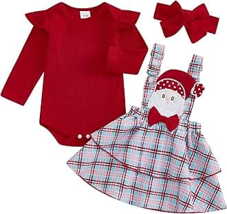 Christmas Baby Girl Outfit Newborn Cute Elk Fly Sleeve Romper Overall Dress Infant Girls Fall Winter Skirt Set
