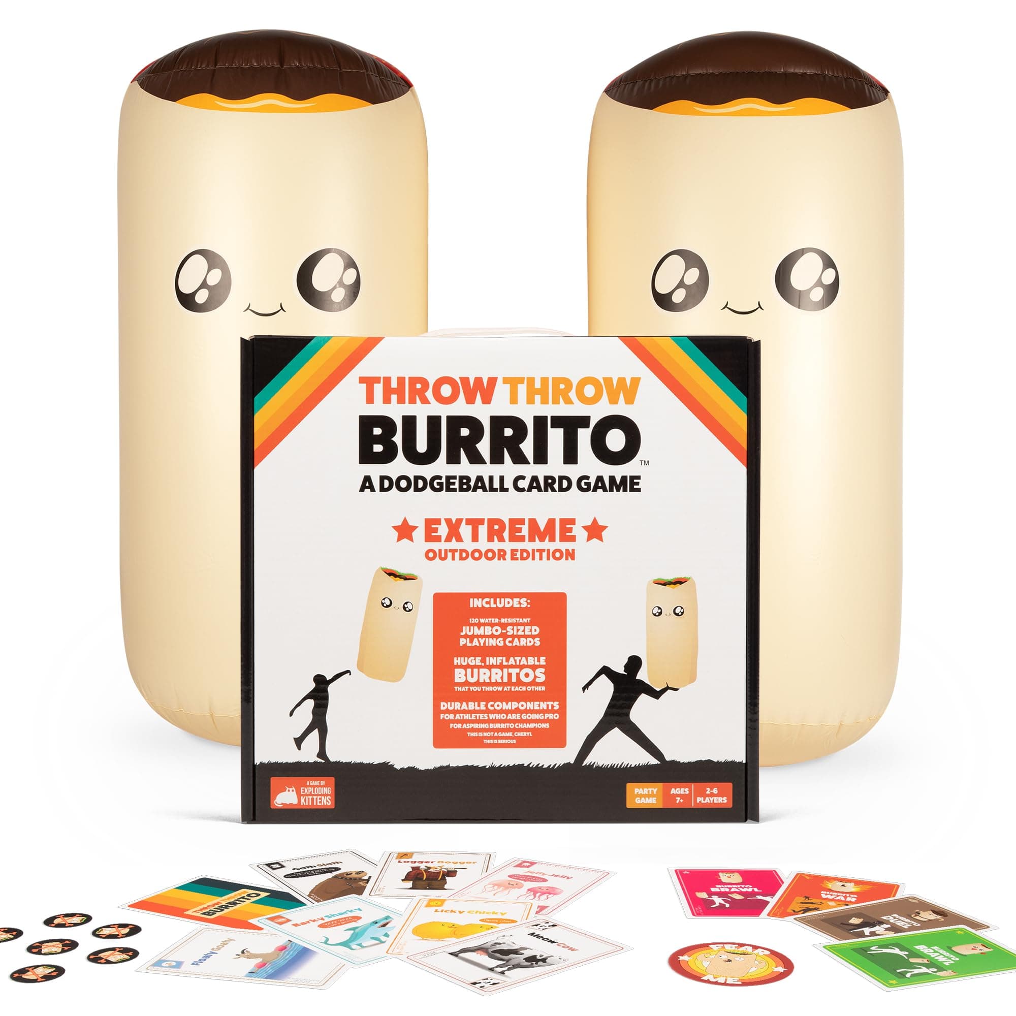 Exploding Kittens – Throw Throw Burrito Extreme Outdoor Edition – Giant Inflatable Dodgeball Card Game – Play Outdoors, Backyard Events, Family Fun Outside for 2 to 6 Players Ages 7+