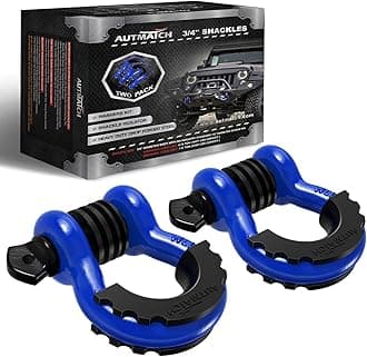 AUTMATCH D Ring Shackle 3/4" Shackles (2 Pack) 41,887Ibs Break Strength with 7/8" Screw Pin and Shackle Isolator Washers Kit for Tow Strap Winch Off Road Vehicle Recovery Blue & Black