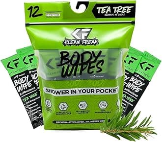 The Klean Freak Body Wipes - 12 count Individually Wrapped | Showerless Body Wipe for Women & Men | Sustainable Bodywipes for Gym, Travel, Camping | Tea-Tree