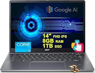 acer Chromebook Plus 514 Google AI Laptop 14" FHD IPS Touchscreen Intel Octa-core i3-N305 8GB RAM 1TB SSD USB-C Free Google AI/2TB Loud Storage for 1-Year Grey + HDMI Cable