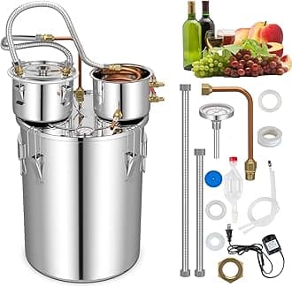 Giantex 10 Gal Alcohol Still, 3 Pots Stainless Steel Water, Alcohol, Oil Distiller Kit with Built-in Thermometer, Copper Tubes, Multifunctional Wine Making Boiler Kit for Whiskey, Brandy