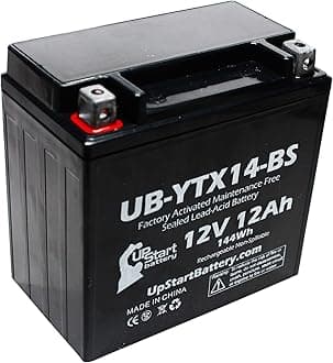 YTX14-BS Battery - Motorcycle Battery, ATV Battery 12V 12AH, UTV, 4 Wheeler, Snowmobile, Powersports Batteries - Compatible with Honda Rancher 350, Buell Blast, Yamaha - Sealed Lead Acid 12 Volt AGM