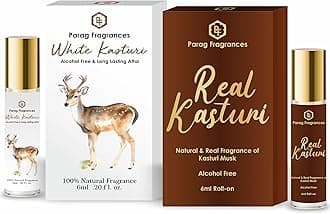 Parag fragrances White Kasturi Musk & Real Kasturi Musk Combo Of 6ml Each Alcohol Free & Long Lasting Attar / For Clothes & Religious (Worship) Use