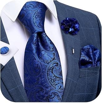 Silk Ties for Men Necktie and Lapel Pin Brooch Set Formal Woven Paisley Plaid Striped Solid Tie Wedding Party
