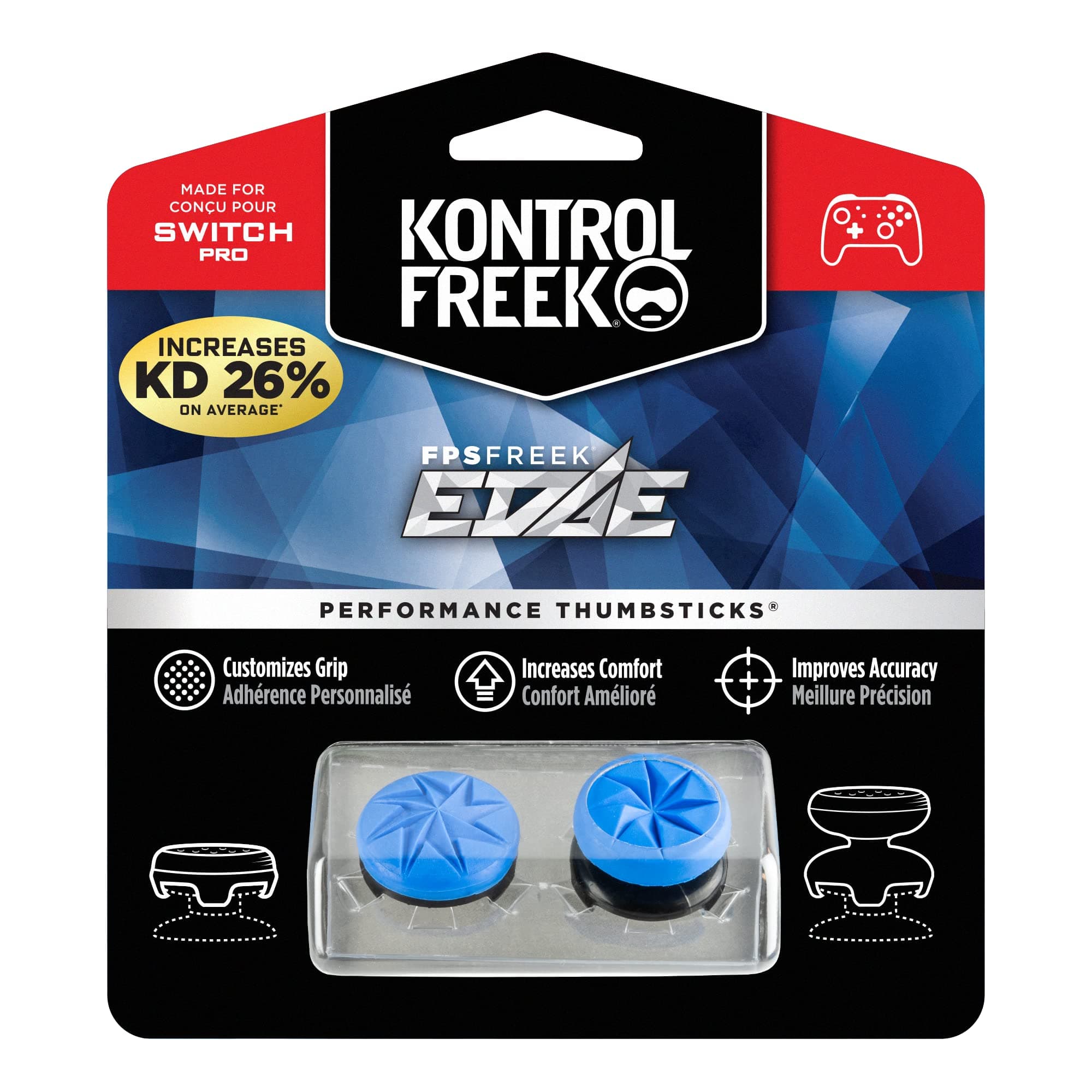 FPS Freek Edge for Nintendo Switch Pro Controller | Performance Thumbsticks | 1 High-Rise Convex, 1 Low-Rise Convex | Blue