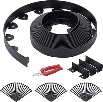 No Dig Landscape Edging Kit 60FT 2IN Tall with Scissors, Heavy Duty PP Material Garden Edging with 54 Anchoring Spikes, Edging for Landscaping, Garden, Black