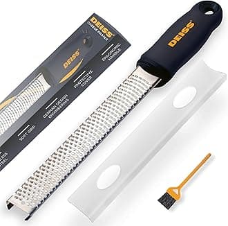 Deiss PRO Citrus Zester & Cheese Grater — Parmesan Cheese Lemon, Ginger, Garlic, Nutmeg, Chocolate, Vegetables, Fruits - Razor-Sharp Stainless Steel Blade, Wide, Dishwasher Safe - Black