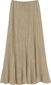 Urban CoCo Women's Faux Suede Elastic Waist Midi Long Skirt A Line Women Flowy Fall Winter Skirts
