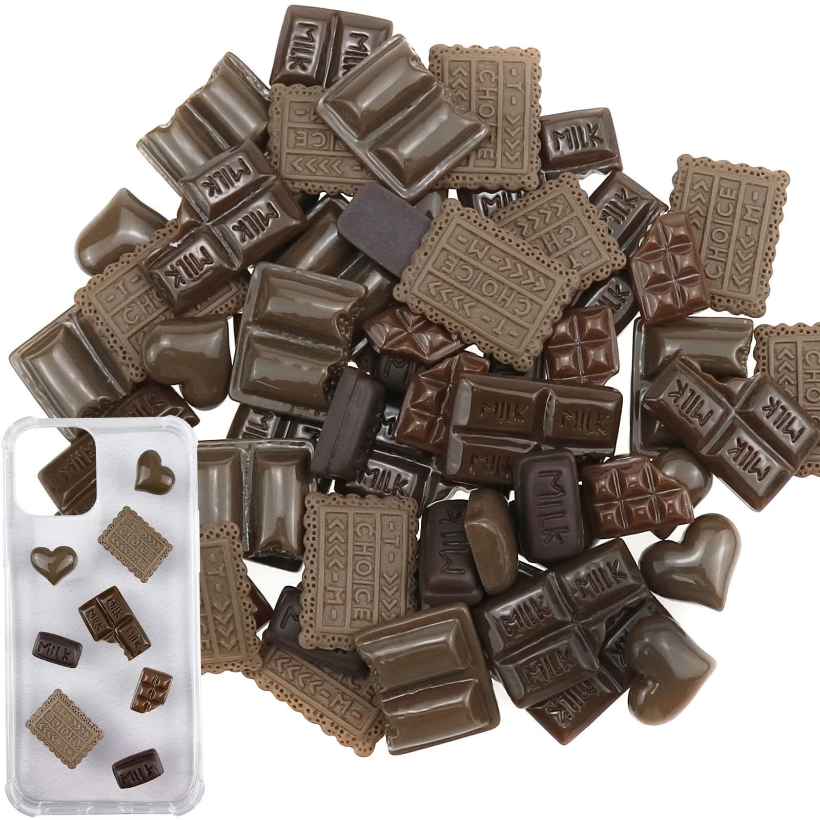 60 Pcs Simulation Chocolate Resin Flatback Flat Back Cabochon Craft Decoration Chocolate Slime Beads Fake Resin Candy for DIY Crafts