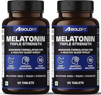 Boldfit Melatonin 10mg Sleeping Pills with Tagar 250mg and Vitamin B6 Non-Habit Forming Sleep Supplement for Men & Women Melatonin Tablets for Relaxation Sleep Routine & Night-Time Support- 120 Vegetarian Tablets
