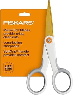 Micro-Tip Scissors, Precision Cutting Shears, Titanium Blades & SoftGrip Handle for Intricate Cuts, 5”, White/Gray