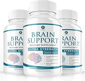 1 Body Brain Support Triple Pack, Alpha GPC and Lion's Mane Extract, 90 Capsules Each