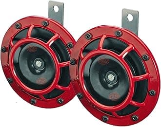 Hella003399803 Supertone 12V High Tone/Low Tone Twin Horn Kit with Red Protective Grill, 2 Horns