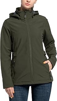 Women's Softshell Jacket with Removable Hood, Insulated Windbreaker Waterproof Warm Fleece Lined Coat