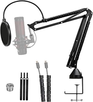 Quadcast Mic Arm with Pop Filter - Professional Adjustable Scissor Microphone Boom Arm Compatible with Quadcast S Microphone by YOUSHARES