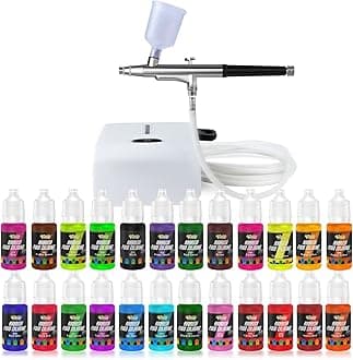 FUTEBO Cake Airbrush Decorating Kit with Compressor: Cookie Airbrush Kit with 24 Vivid Airbrush Liquid Food Colors, Decorate Cakes, Desserts or Other Baking Food(Color: White)