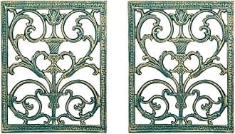Sungmor 2PC Beautiful Floral Carved Scroll Wall Décor, 12" x 15" Large Metal Wall Hanging Plaques, Elegant Sculpture Wall Decor Panel Vintage Wall Art Living Room Hallway Bedroom Home Decoration
