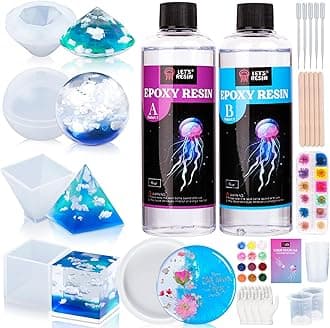 Epoxy Resin Kits for Beginners with Moulds, 500ml Epoxy Resin Crystal Clear Kit with Sphere, Cube, Pyramid, Square, Round Resin Moulds
