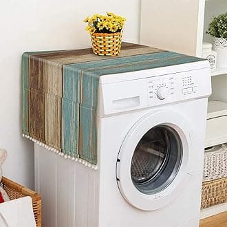 Anti-slip Washer and Dryer Top Covers,Dustproof Washer and Dryer Covers for The Top Fridge Dust Cover With 4 Storage Vintage Wood Grain