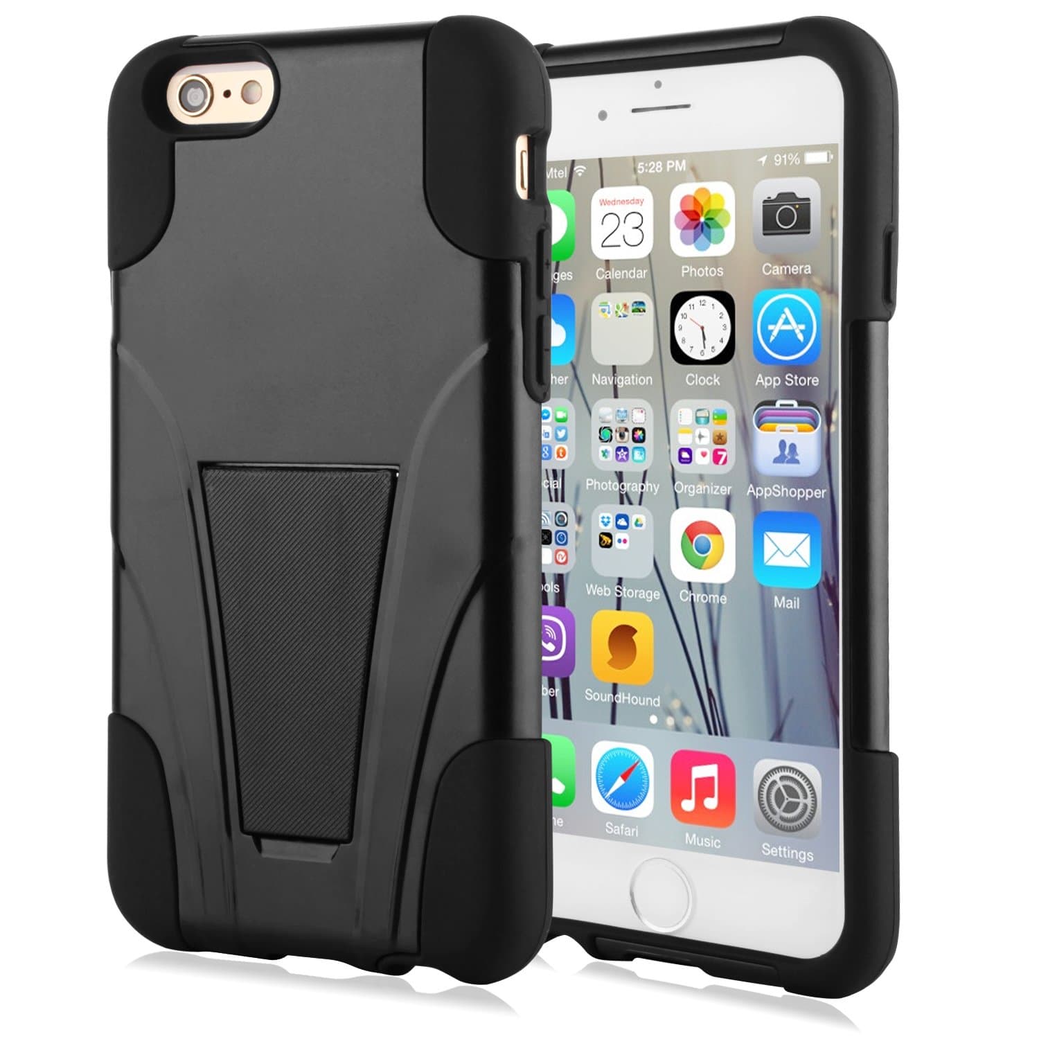 iPhone 6 Case,GOODEX® Apple iPhone 6 4.7 inch Case BLACK Slim Fit Dual Layer Defender Hybrid Cover with Kickstand for Apple iPhone 6 4.7 inch