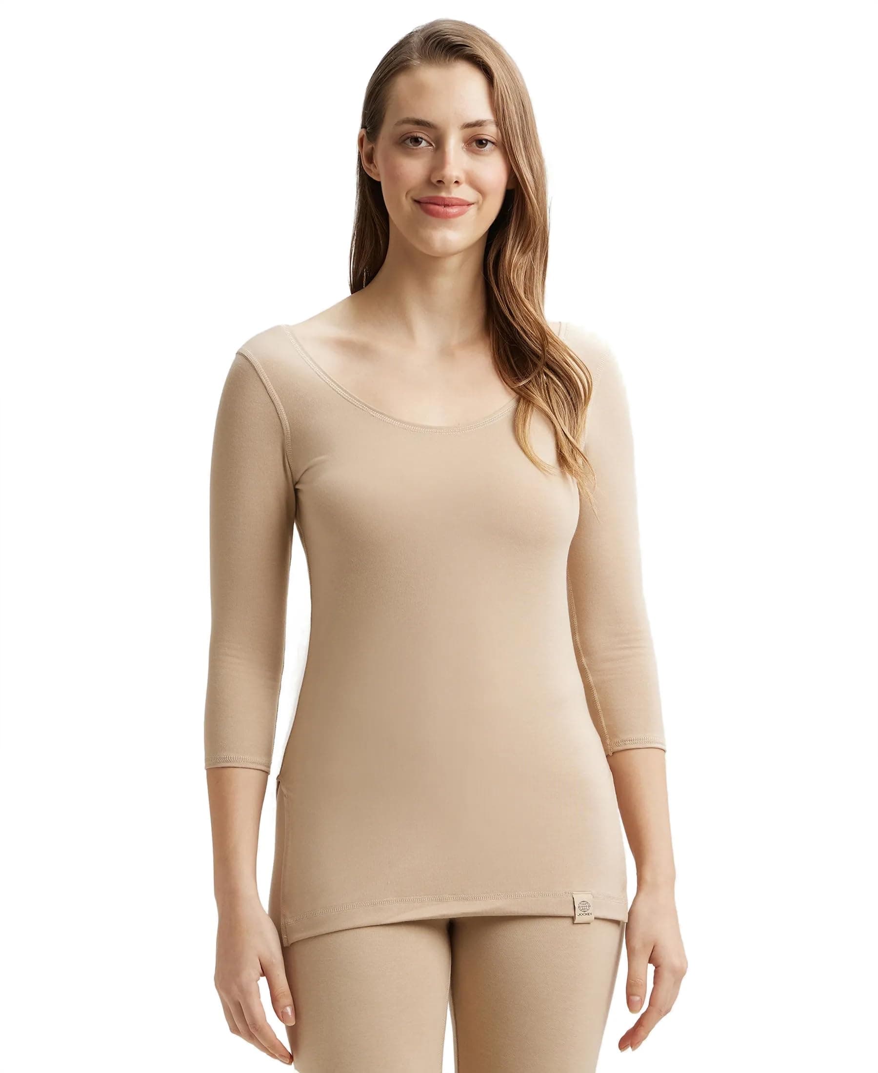 2511 Women's Warm Soft Touch Microfiber Elastane Stretch Three Quarter Sleeve Thermal Top with Staywarm Technology