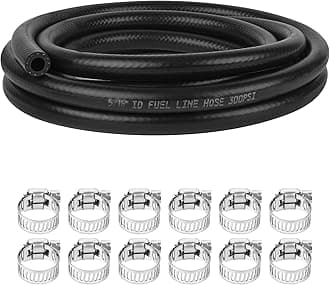 5/16 Inch (8mm) ID Fuel Line Hose 10FT NBR Rubber Push Lock Hose High Pressure 300PSI for Automotive Fuel Systems Engines with 12 Clamps