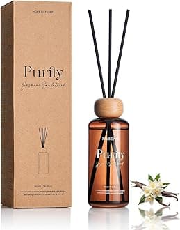 Reed Diffuser Set, Jasmine Sandalwood Scented 6.3 fl oz Natural Essential Oil Diffusers with Sticks, Non-Toxic Organic Air Freshener, Long-Lasting Fragrance Oils for Home Bathroom Living Room