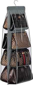 Lirex Handbag Hanging Purse Organizer for Closet, 8 Pocket Handbag Storage Organizer Hanger Oxford Cloth Closet Organizer for Family Closet Bedroom, Foldable and Universal Fit, Dark Grey