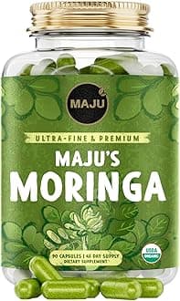 Maju Superfoods Organic Moringa Capsules, Oleifera Leaf, Extra-Fine Quality Moringa Leaves, Dried Drumstick Tree Leaves, Organic Moringa Powder Extract Supplement Capsules from Plant (90 ct)