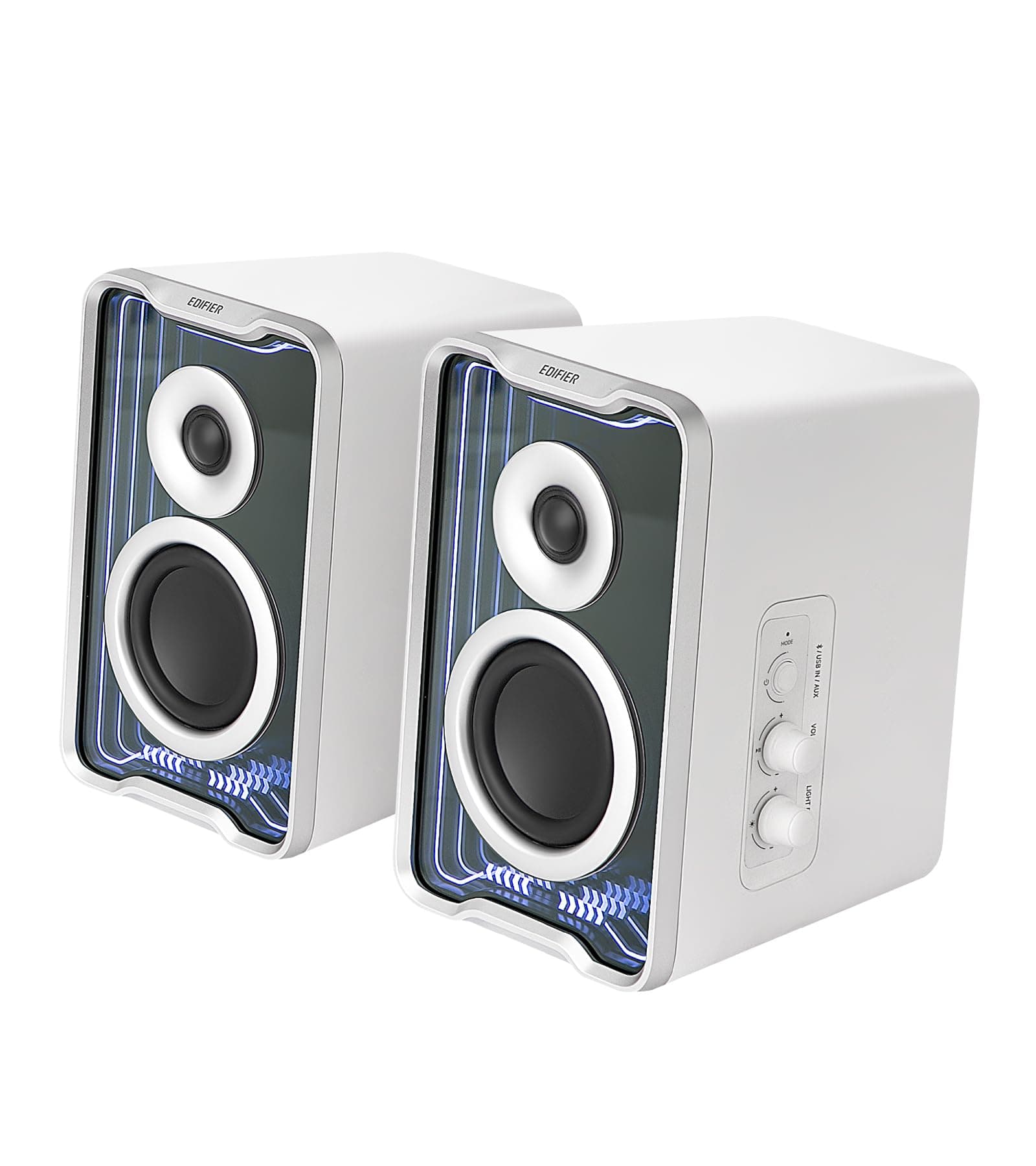 QR30 2.0 Desktop Active Speaker, Compact Bluetooth V5.4 Computer Speakers, Wireless Bookshelf Speaker, 30W (RMS), 3.5mm AUX & USB-A Wired Input, Dynamic Light Effects, App Control, White