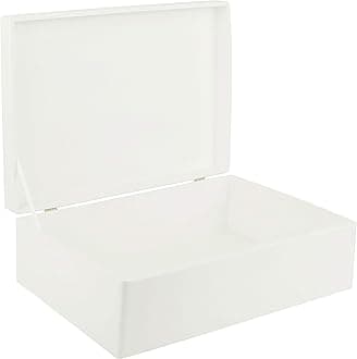 XL White Wooden Box Storage with Hinged Lid | 15.8x11.8x5.5in (+-0.5) | Keepsake Gift Box for Tool Dog Toy Kitchen Storage | Wood Chest Trunk