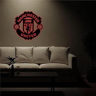 Litup_store Mufootballclub- Backlit Led Logo| Wooden Logo, Football Club Backlit Wooden Led Logo, Football Lovers Gifts, Multi-Coloured, 12X12 In