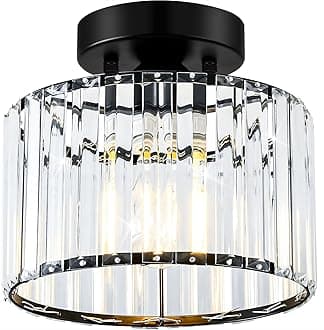 Crystal Black Semi Flush Mount Ceiling Light Modern Hallway Light Fixture Metal Close to Lamp for Entryway Bedroom(8.66 inch)