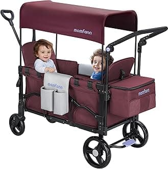 Wagon Stroller for 2 Kids, Double-Seater Baby Wagon with Canopy, Adjustable Handle and Pull Bar, Compact Design for Toddlers and Infants, for Outdoor Adventures (Purple)
