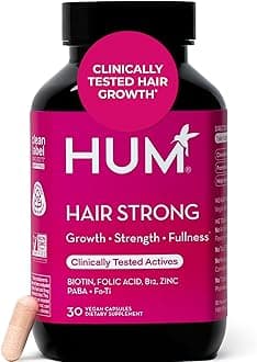 Hair Strong Daily Hair Growth Supplement with Biotin, Zinc, Vitamin B12 to Support Growth, Folic Acid & Vitamin B12 Vitamins for Healthy Hair Support for Women and Men, 30 Vegan Capsules