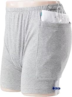 WEEOATAR Incontinence Care Shorts,Fistula Pants,Catheter Underwear Incontinence Pants,Urine Bag Underwear with Double Pockets for Nephrostomy,Foley,Suprapubic&Biliary Catheters(Man Light Grey,M)