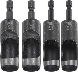HARFINGTON 4pcs 15mm,16mm Leather Hollow Hole Punch 1/4" Hex Shank for Drills, Belt Hole Punch Punching Cutter Tool for Thick Fabrics Leathercraft Working