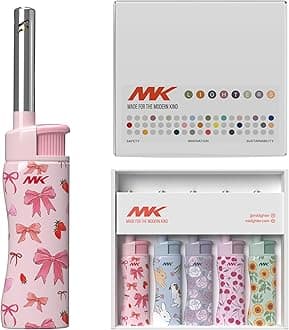 MK Candle Lighter, Butane Refillable Wind-Resistant Flame, 4-Pack for BBQ, Camping, Outdoor Use (Charm-5PC)