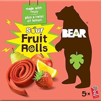 BEAR Sour Fruit Snack Rolls, Strawberry Lemon – 0.7 Ounce (5 Count) – Gluten Free, Vegan, and Non-GMO – Healthy School And Lunch Snacks For Kids And Adults