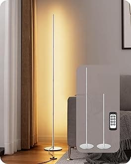 LED Standing Floor Lamp, Dimmable Corner Standing Light with Remote, 3 Color Temperature 3000K-4500K-6000K, 57.5" Modern Floor Lamps for Living Room, Bedroom, Office, Silver