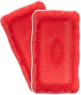 ZAROCRUS 17” x 10” Rectangular Large Serving Platters, 2 Pieces Melamine Serving Trays Sets for Serving Food for Christmas, Mother's Day, Parties, Wedding, Gatherings, Dishwasher Safe. Reactive Red